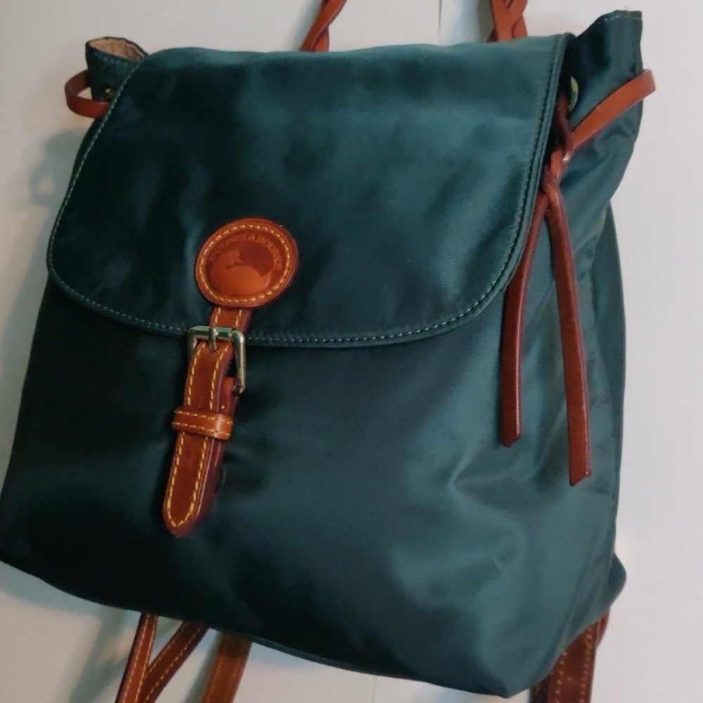 Vintage Dooney & Bourke Handbag, Nylon Flap Backpack-Hunter Green